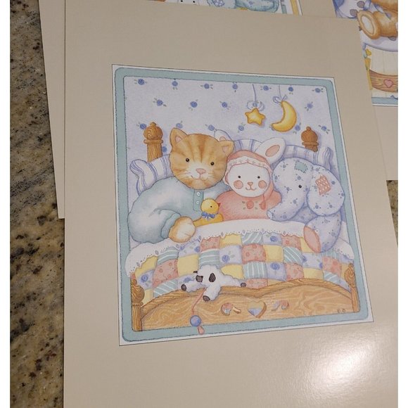 Elizabeth King Brownd Decorative Prints Children's Room Set of 6. Cat Bear Bunny - Picture 5 of 12